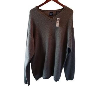 Gap NWT Mens Lambswool V Neck Sweater Gray XL Knit Pullover Cozy Guy Aesthetic